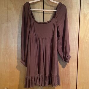 Brown Long Sleeve Babydoll Dress